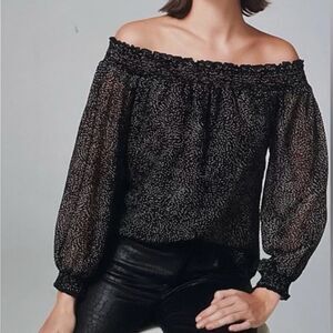 White House Black Market Off the Shoulder Blouse Black L EUC